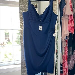 Chi Chi London Blue Asymmetrical Wrap Cocktail Dress